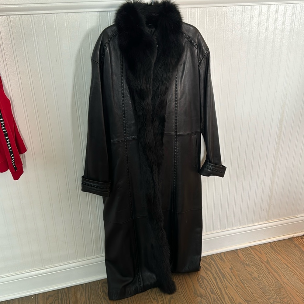 Walden Genuine Leather, Floor Length Leather Jacket w/Fur collar